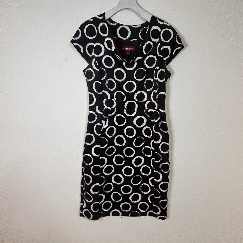 Merona Womens Size 4 Black White Geometric Circle Print Sheath